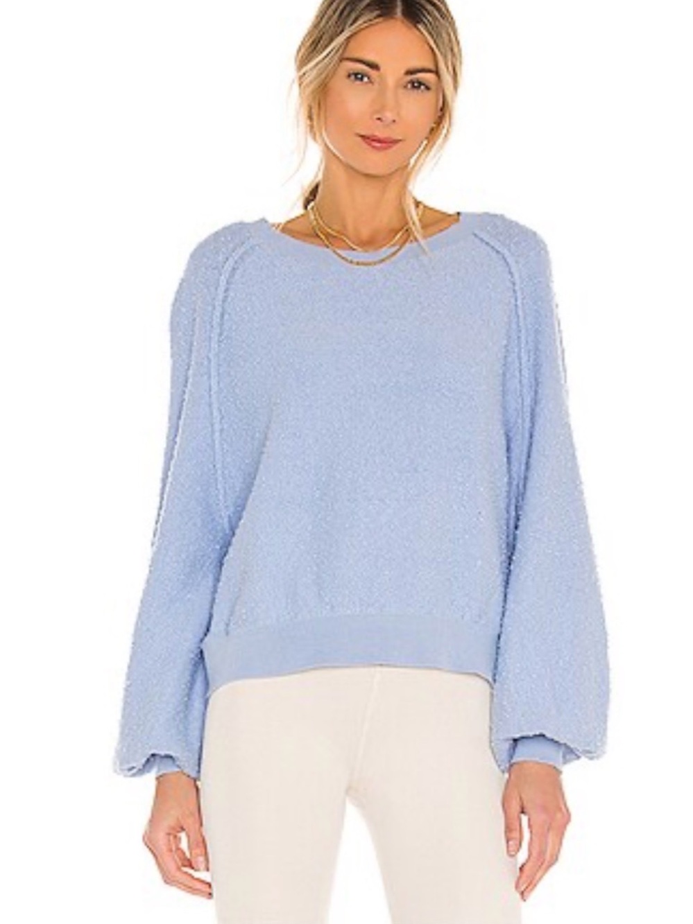 Free People found my friend boucle pullover shirt in crystal sky blue medium